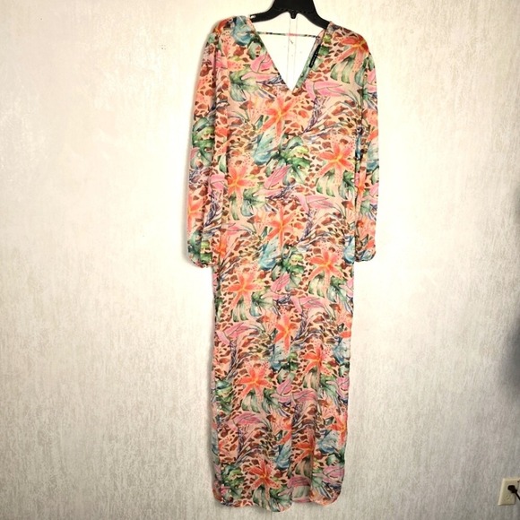America & Beyond Women's Coverup Maxi Dress M Floral Tropical Swim Beach Resort - Picture 1 of 11